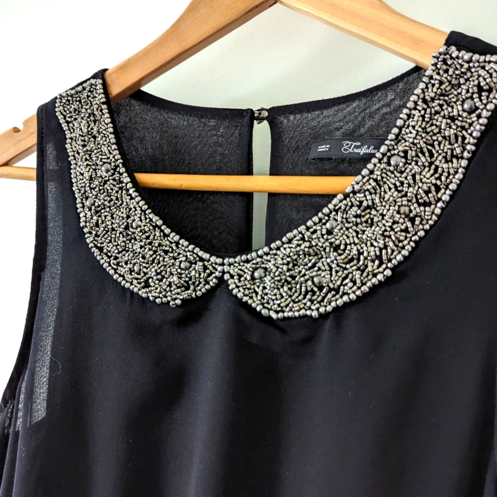 M Zara Black Dress with Beaded Peter Pan Collar
